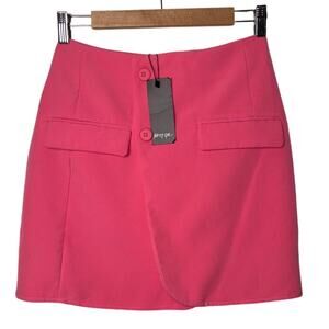 NWT Nasty Gal Pink Cargo Mini Skirt Women's Size 0 Wrap Front Button Barbiecore